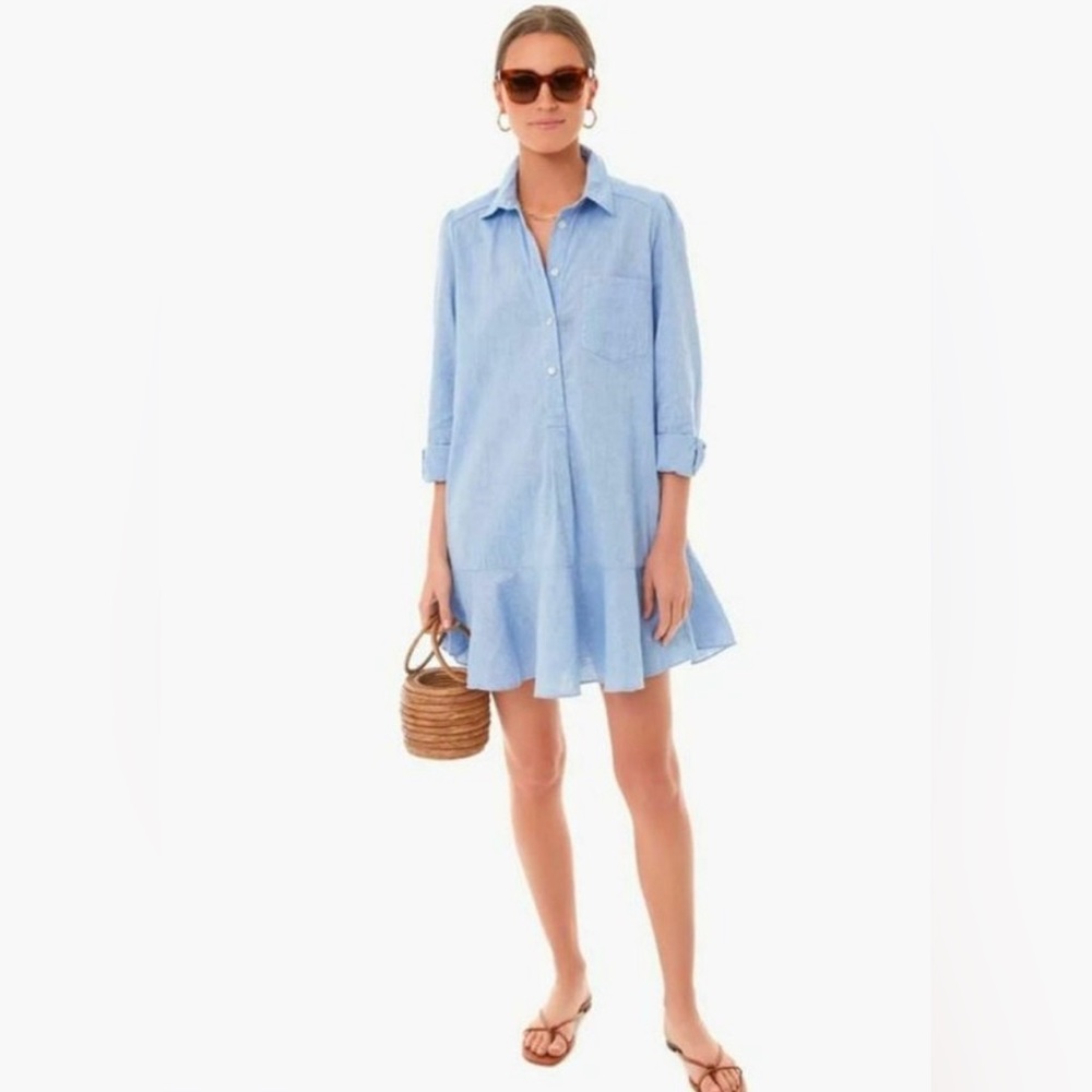 Tuckernuck Women's Chambray Callahan Shirt Dress Ruffle Hem Swing Style Size M